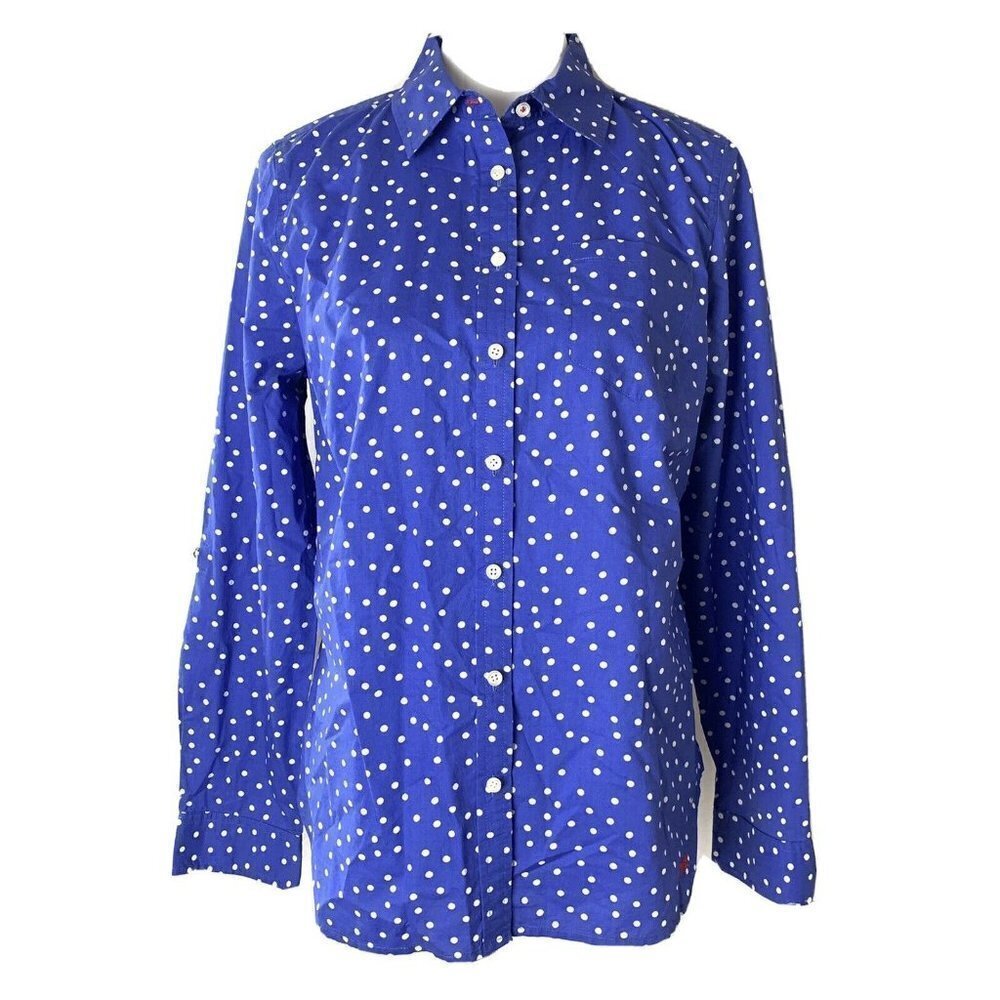 Talbots Blue White Polka Dot Button Down Shirt
